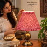 Handmade Pink Pure Cotton Upcycled Sari Lamp Shade, W/ Frame W/O Base Stand Pleated Floral Design, Eco-Friendly Decor Night By KreatvKraft