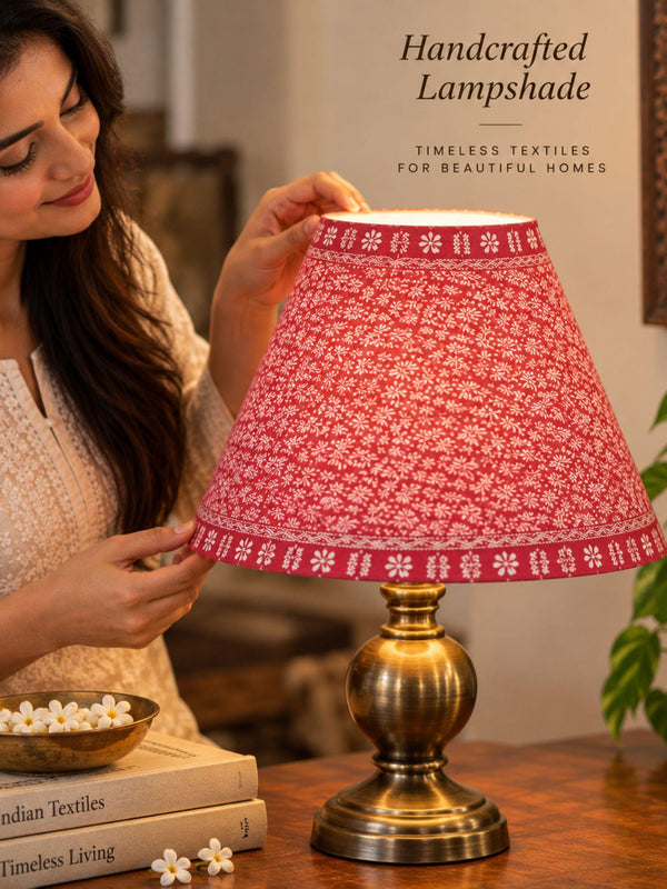 Pink Upcycled Cotton Sari Lamp Shade, Pleated Floral – Shade Only