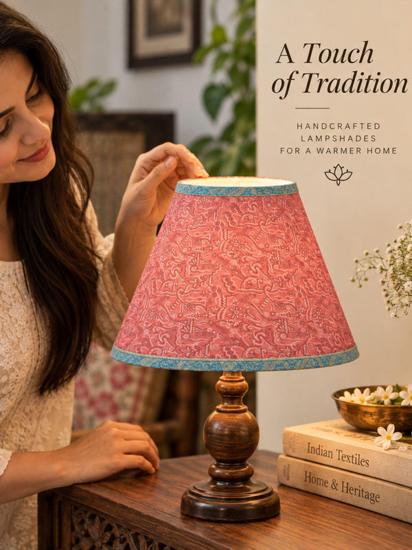 Pink Upcycled Silk Sari Lamp Shade, Abstract Print – Shade Only