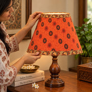 Handmade Orange Pure Cotton Upcycled Sari Lamp Shade, W/ Frame W/O Base Stand Pleated Floral Design, Eco-Friendly Decor Night By KreatvKraft