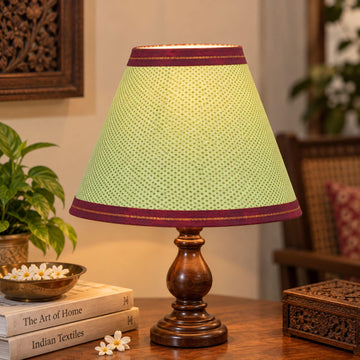 Handmade Green Pure Cotton Upcycled Sari Lamp Shade, W/ Frame W/O Base Stand Pleated Floral Design, Eco-Friendly Decor Night By KreatvKraft