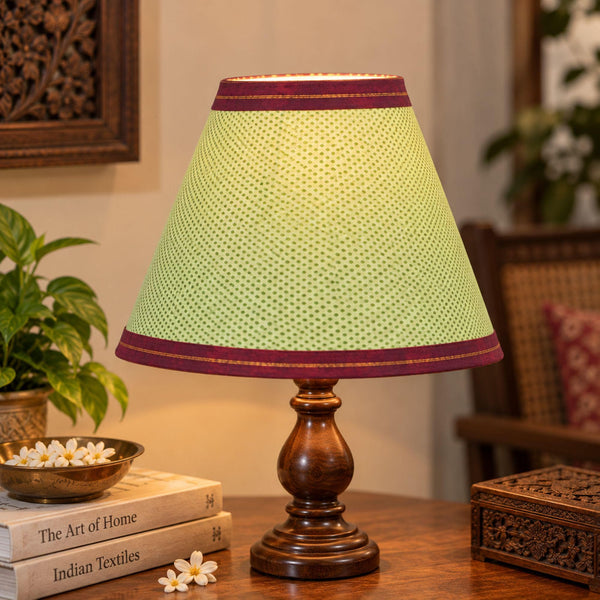 Green Upcycled Cotton Sari Lamp Shade, Pleated Floral – Shade Only