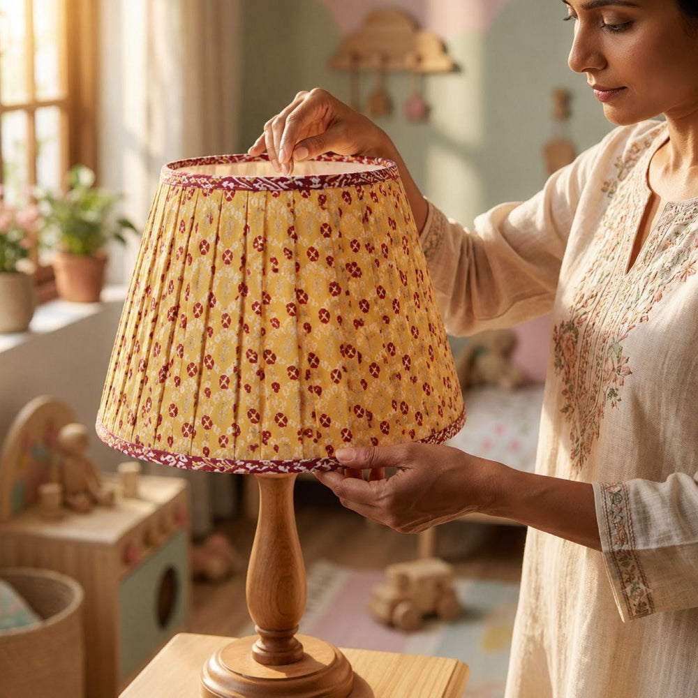 Handmade French Gathered Pleated Yellow lampshade Table Lamp Without Stand Eco Friendly Gift, Table/Home Decor, Sustainable By KreatvKraft