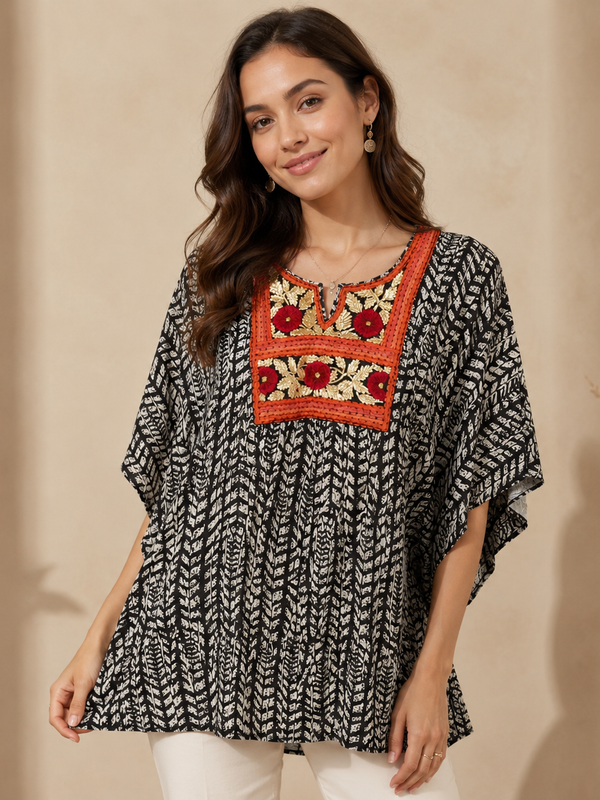 Cotton Embroidered Flared Wrap Skirt (Free Size)