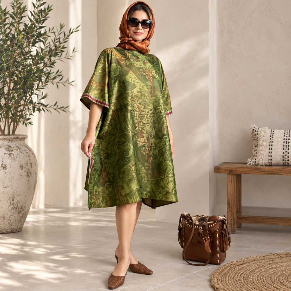 Custom made 100% VINTAGE silk (crepe de chine) Kaftan dress, hand made, unique, personalized, relaxed style