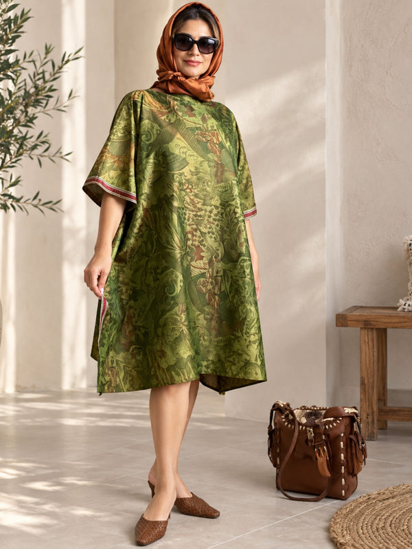 Custom made 100% VINTAGE silk (crepe de chine) Kaftan dress, hand made, unique, personalized, relaxed style
