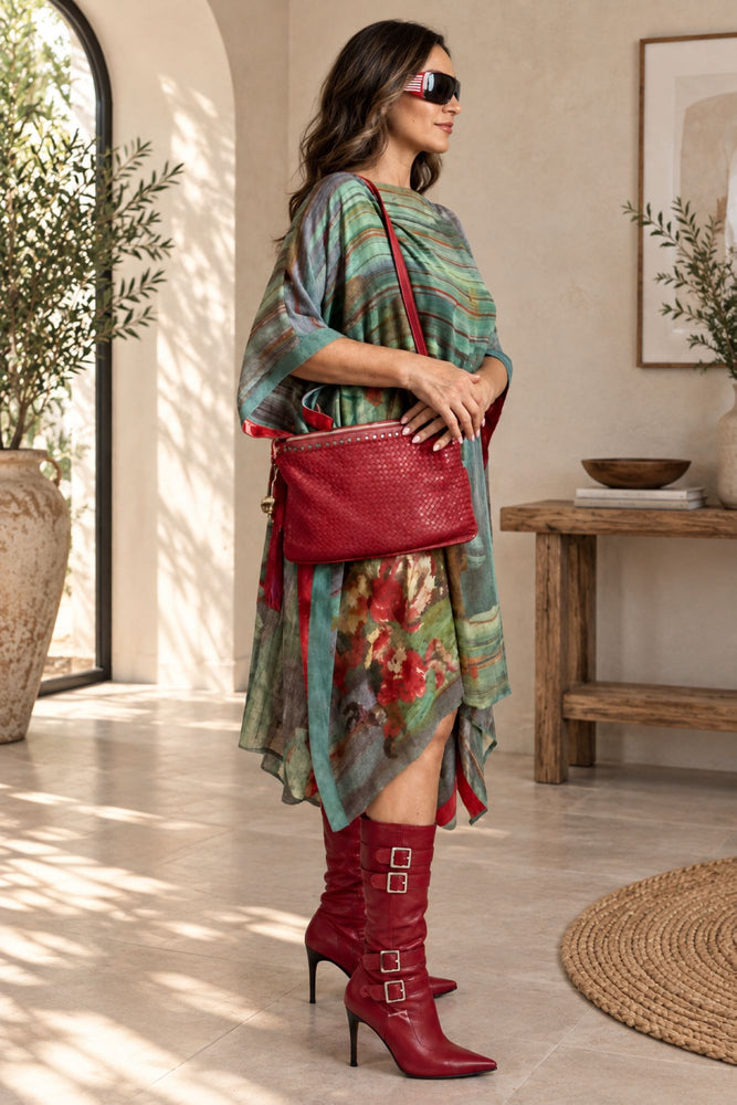 Vintage Silk Sari Kaftan Dress, Handcrafted Relaxed Fit, Semi-Sheer Indian Maxi