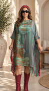 Vintage Silk Sari Kaftan Dress, Handcrafted Relaxed Fit, Semi-Sheer Indian Maxi