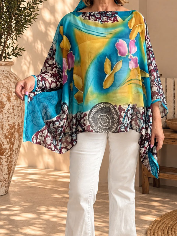 Custom made 100% VINTAGE silk (crepe de chine) Kaftan style blouse, hand made, unique, personalized, relaxed style