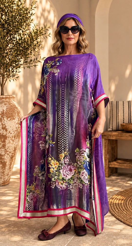 Custom made 100% VINTAGE silk (crepe de chine) Kaftan dress, hand made, unique, personalized, relaxed style