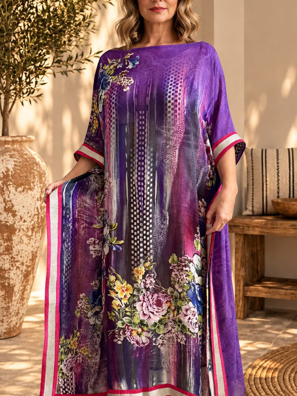 Custom made 100% VINTAGE silk (crepe de chine) Kaftan dress, hand made, unique, personalized, relaxed style