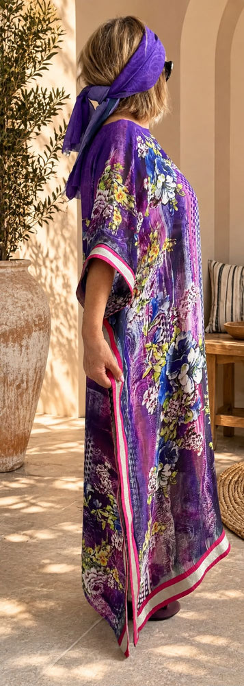 Custom made 100% VINTAGE silk (crepe de chine) Kaftan dress, hand made, unique, personalized, relaxed style