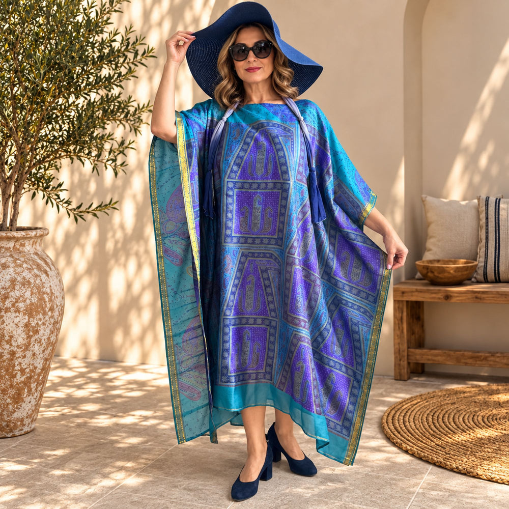 Custom made 100% VINTAGE silk Kaftan dress, hand made, unique, personalized, relaxed style