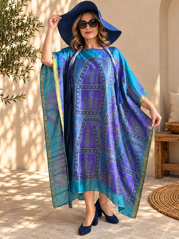 Custom made 100% VINTAGE silk Kaftan dress, hand made, unique, personalized, relaxed style