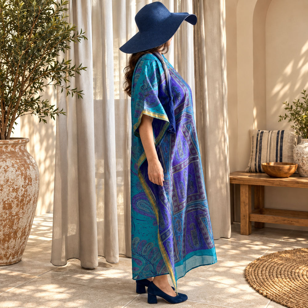 Custom made 100% VINTAGE silk Kaftan dress, hand made, unique, personalized, relaxed style