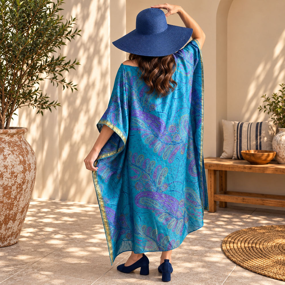 Custom made 100% VINTAGE silk Kaftan dress, hand made, unique, personalized, relaxed style