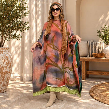Custom made 100% VINTAGE silk (crepe de chine) Kaftan dress, hand made, unique, personalized, relaxed style