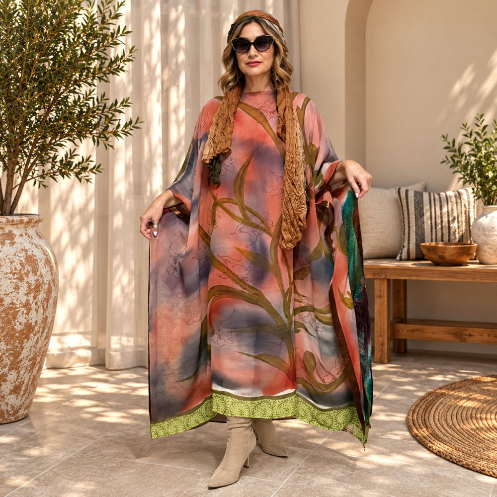 Custom made 100% VINTAGE silk (crepe de chine) Kaftan dress, hand made, unique, personalized, relaxed style