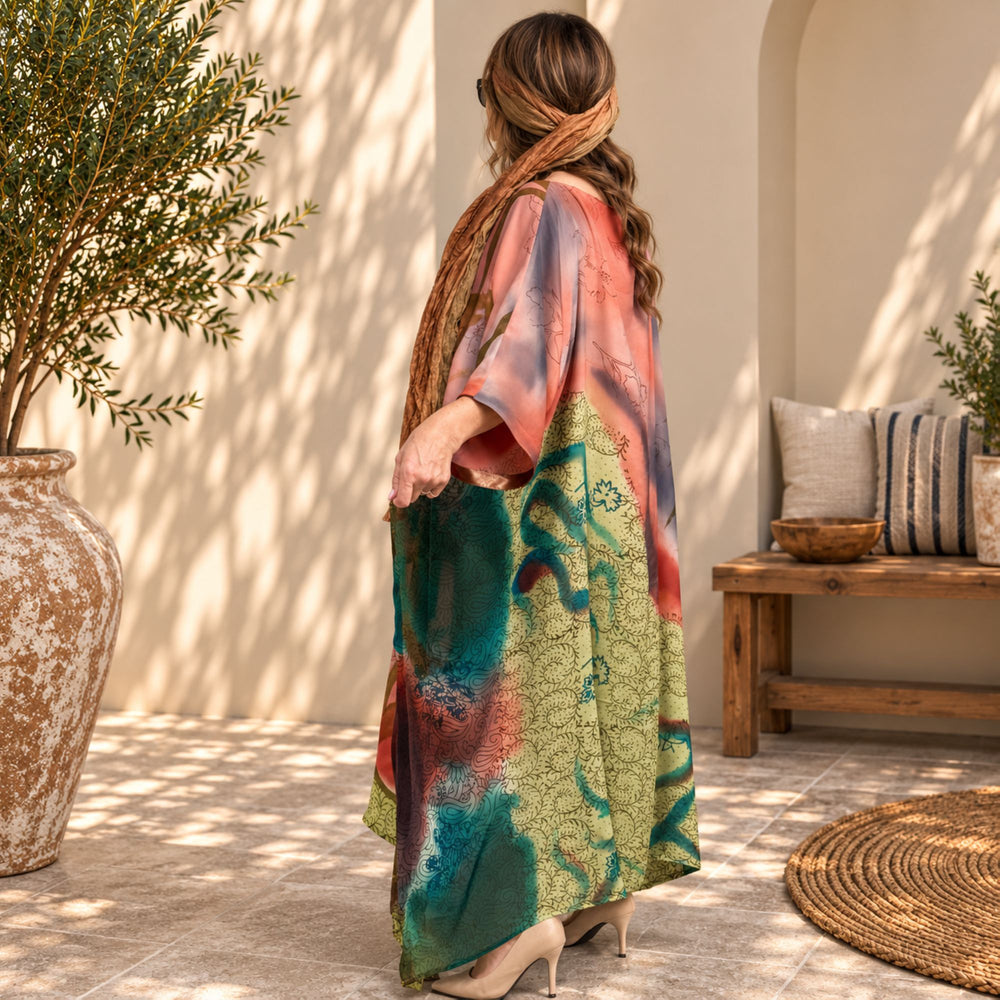 Custom made 100% VINTAGE silk (crepe de chine) Kaftan dress, hand made, unique, personalized, relaxed style