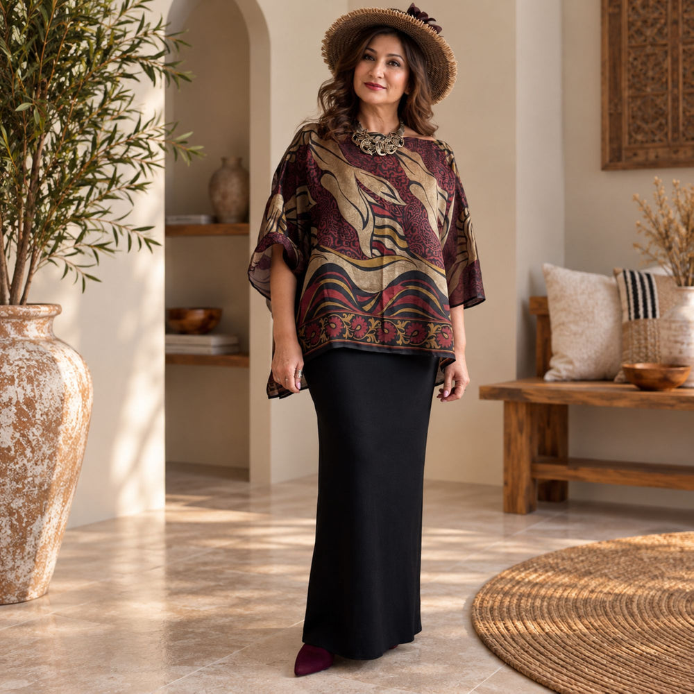 Custom made 100% VINTAGE silk (crepe de chine) Kaftan dress, hand made, unique, personalized, relaxed style