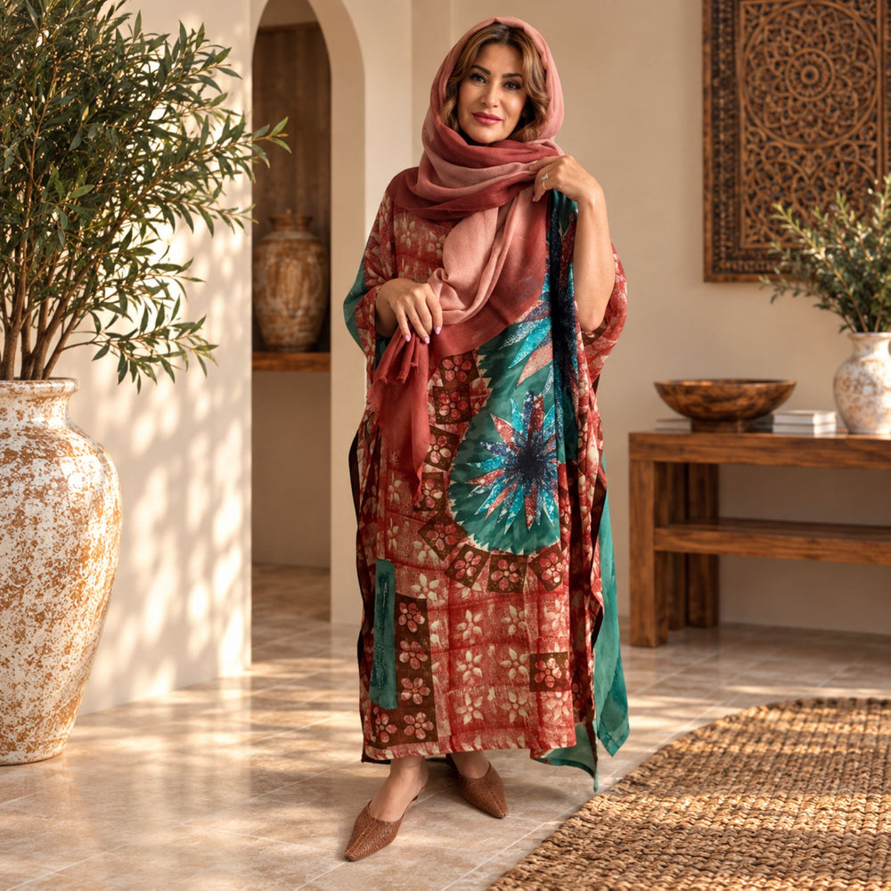 Custom made 100% VINTAGE silk (crepe de chine) Kaftan dress, hand made, unique, personalized, relaxed style