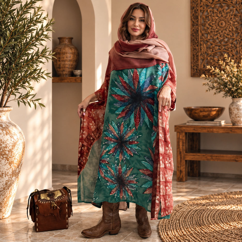 Custom made 100% VINTAGE silk (crepe de chine) Kaftan dress, hand made, unique, personalized, relaxed style