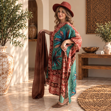 Custom made 100% VINTAGE silk (crepe de chine) Kaftan dress, hand made, unique, personalized, relaxed style