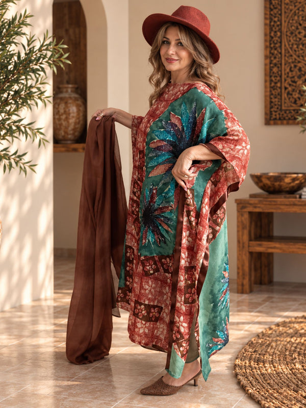 Custom made 100% VINTAGE silk (crepe de chine) Kaftan dress, hand made, unique, personalized, relaxed style
