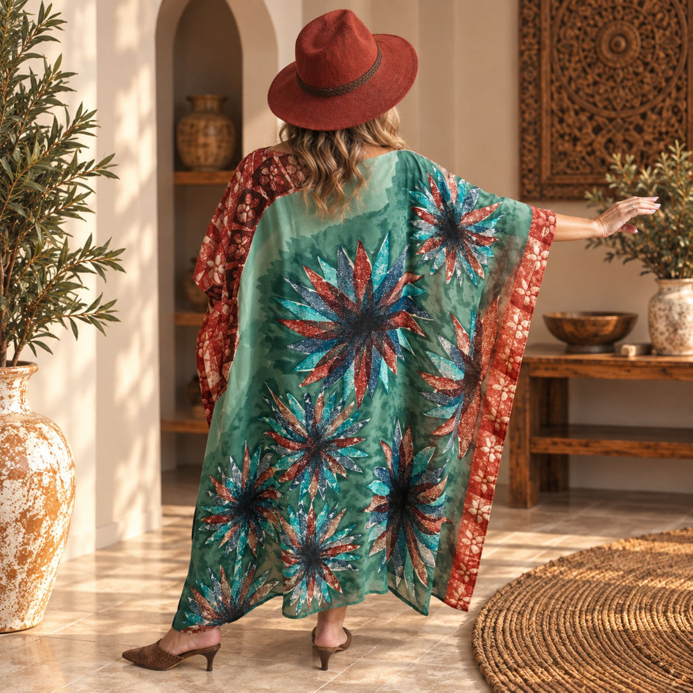 Custom made 100% VINTAGE silk (crepe de chine) Kaftan dress, hand made, unique, personalized, relaxed style