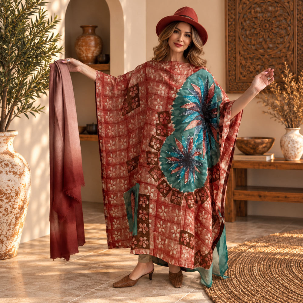 Custom made 100% VINTAGE silk (crepe de chine) Kaftan dress, hand made, unique, personalized, relaxed style