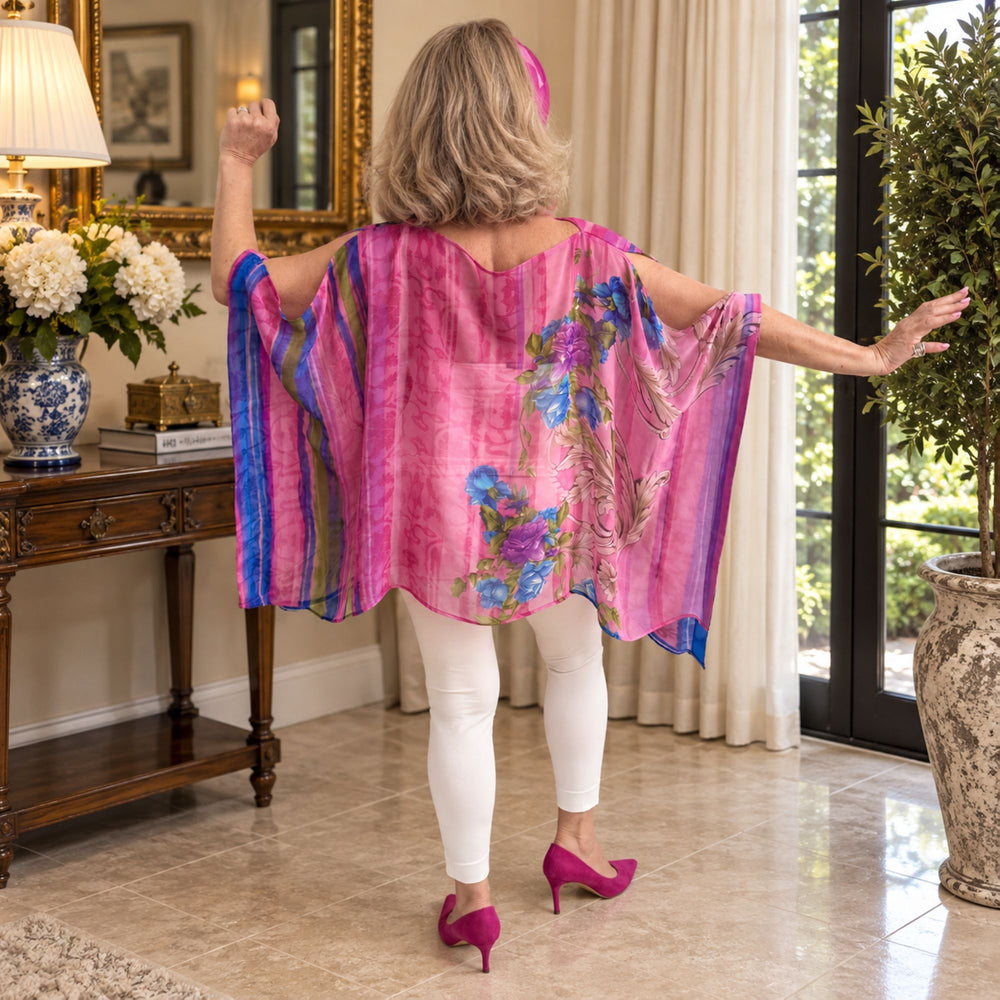 Custom handmade 100% VINTAGE silk (crepe de chine) Kaftan style blouse, unique, personalized, relaxed style