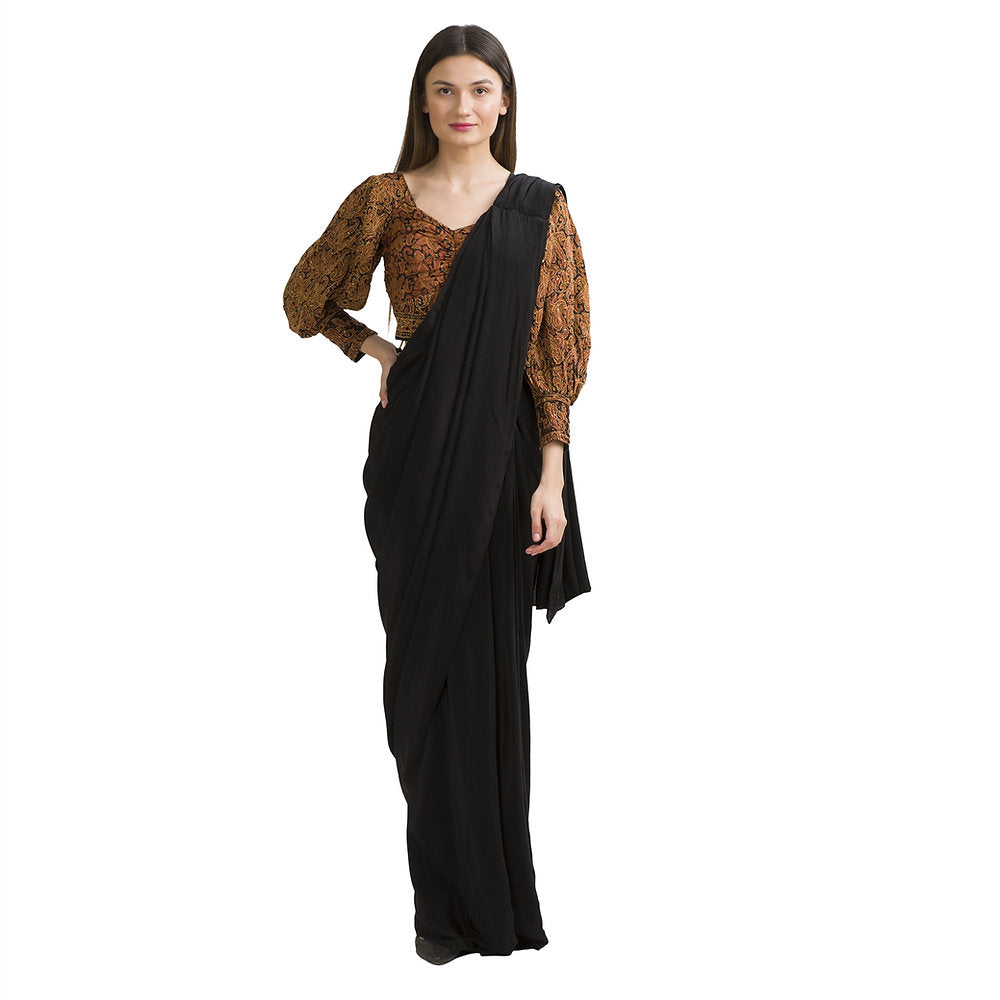 Kantha Pure Crepe Silk Long Sleeves Padded Crop Top Blouse