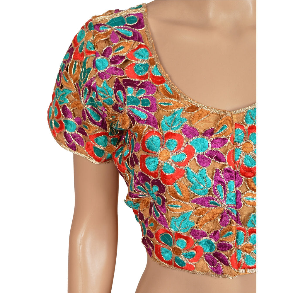Art Silk Embroidered Crop Top Blouse (Medium)