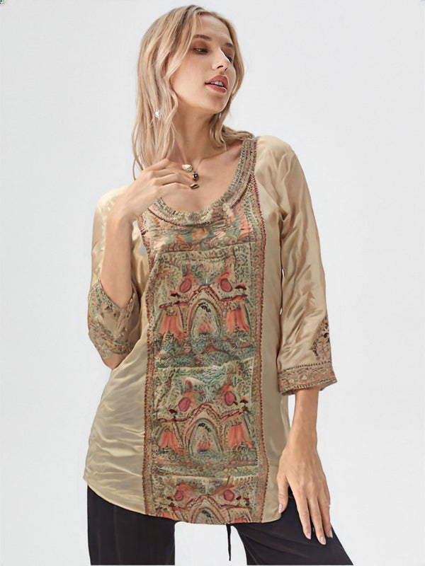 Pure Silk Kalamkari Print Long Kurta (Large)