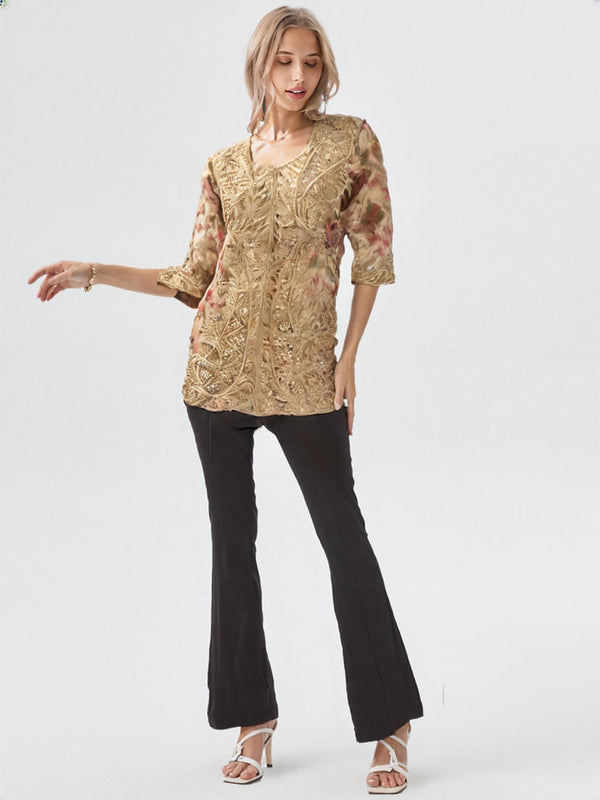 Pure Silk Zardozi Party Wear Short Kurta Top (Medium)