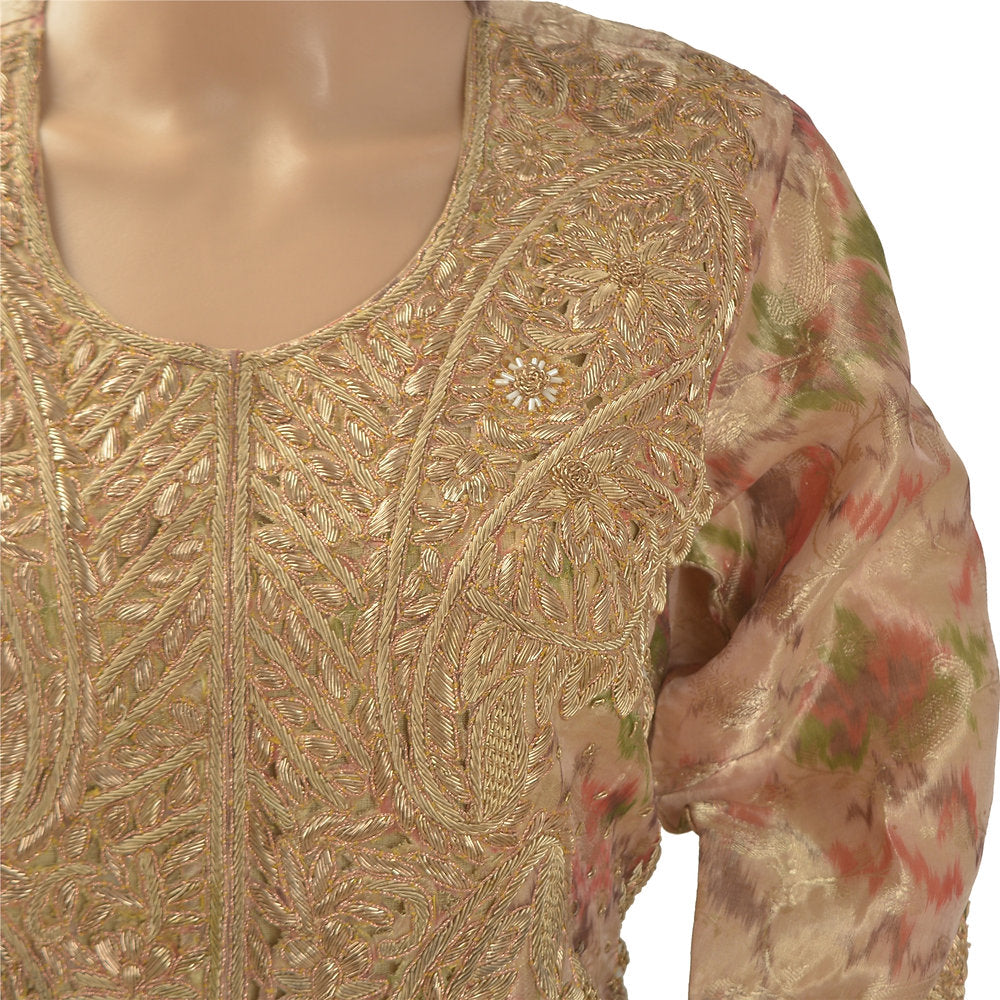 Pure Silk Zardozi Party Wear Short Kurta Top (Medium)