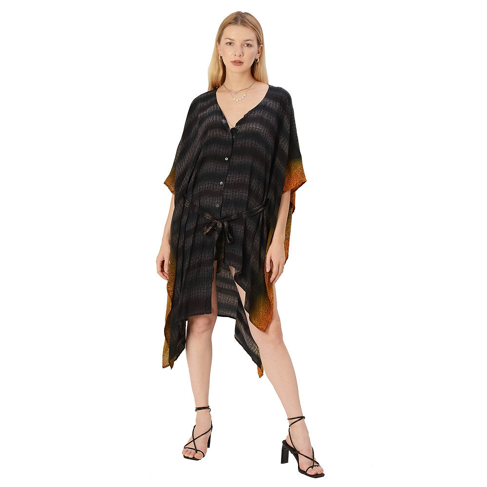Pure Crepe Silk Long Kimono Kaftan - Upcycled Free Size