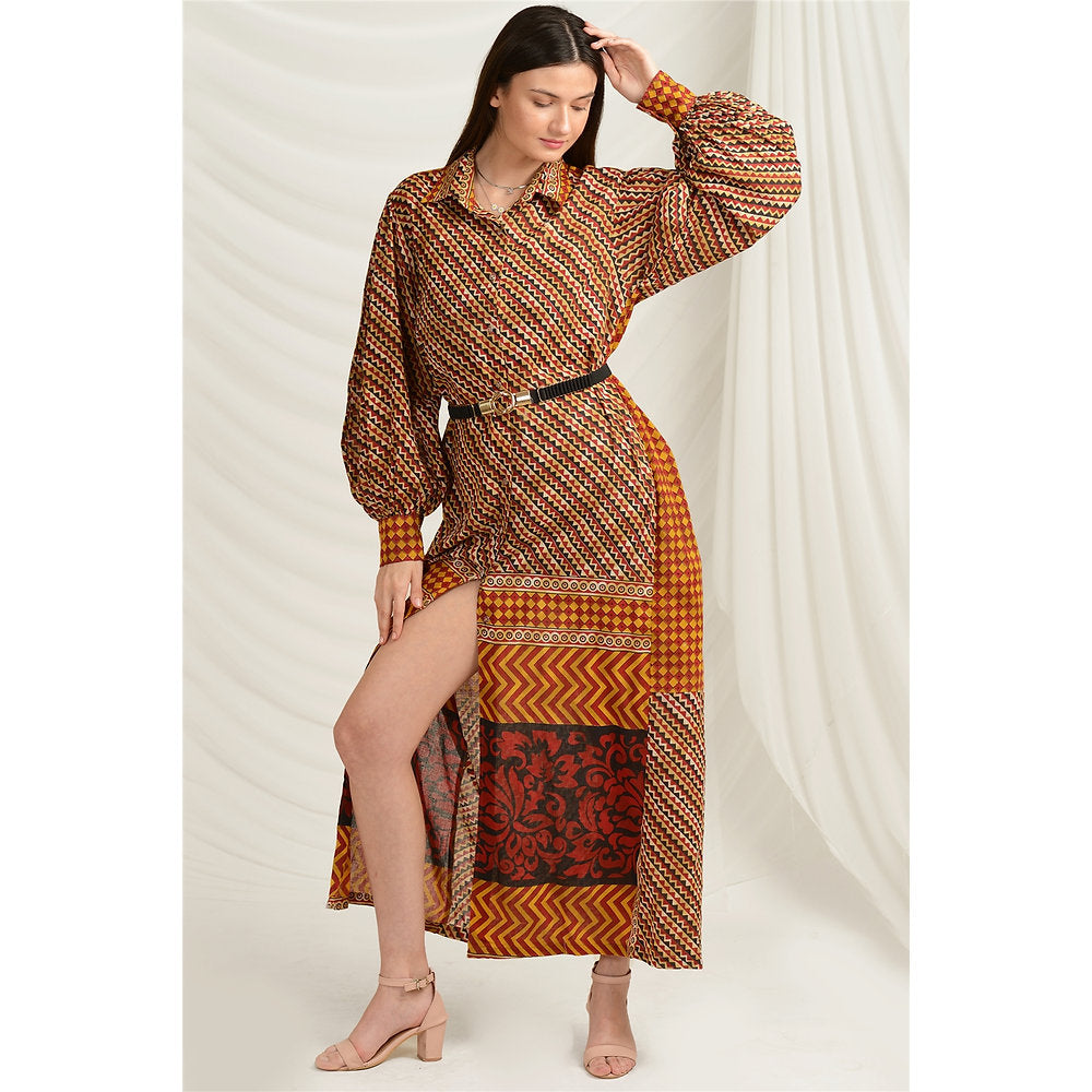 Pure Silk Printed Long Dress (Medium)