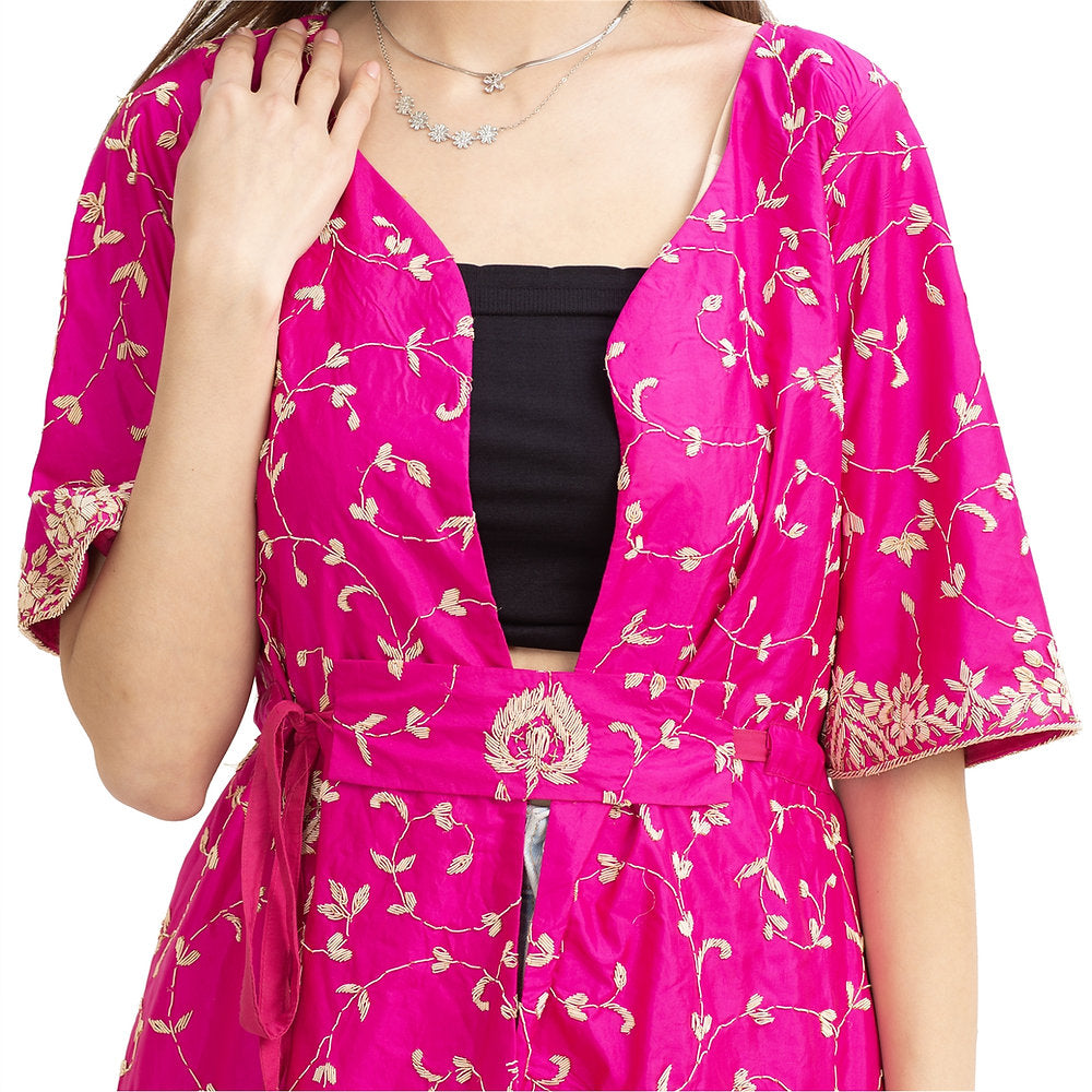 Flared Pure Silk Zardozi Short Party Wear Jacket Shrug Upcycled (Large)