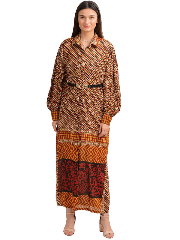 Pure Silk Printed Long Dress (Medium)
