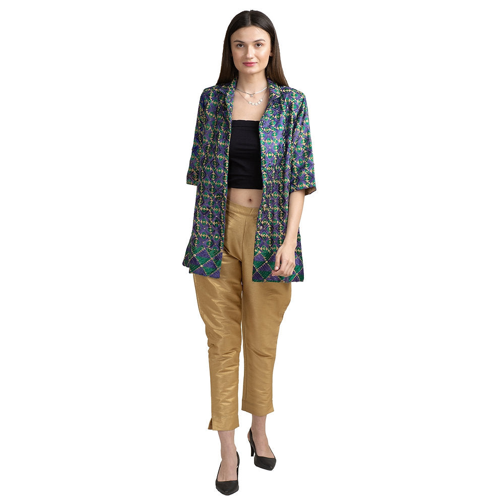 Cotton Floral Phulkari Short Jacket Blazer (Large)