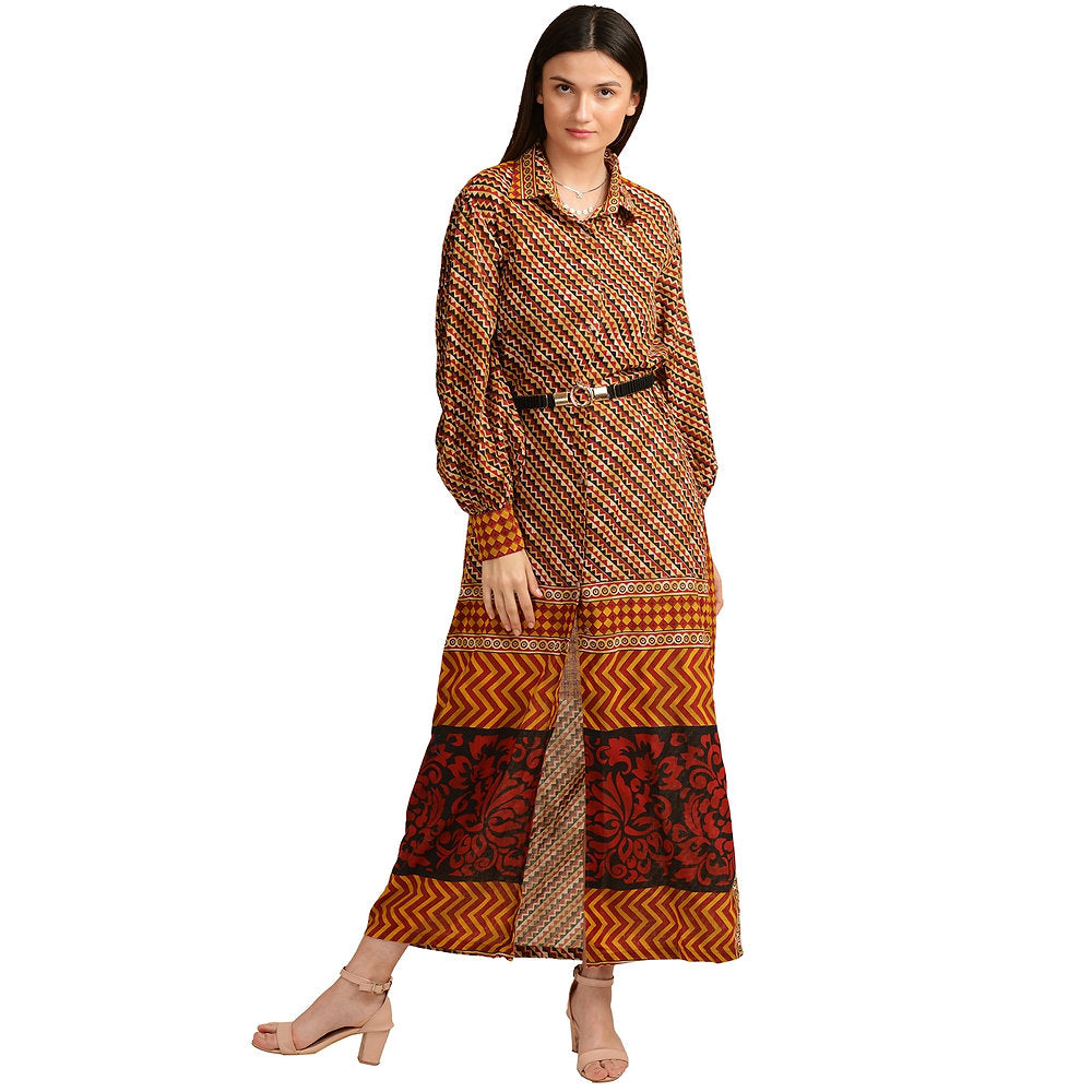 Pure Silk Printed Long Dress (Medium)