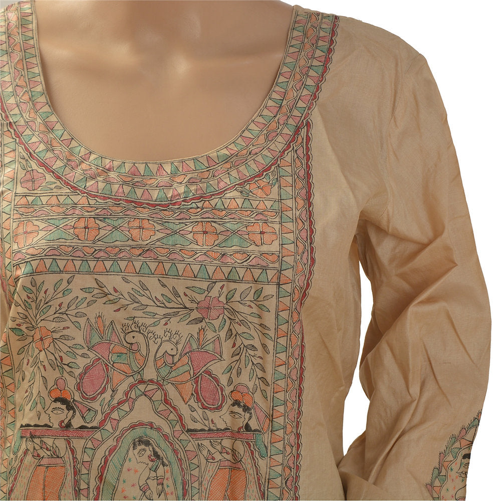 Pure Silk Kalamkari Print Long Kurta (Large)