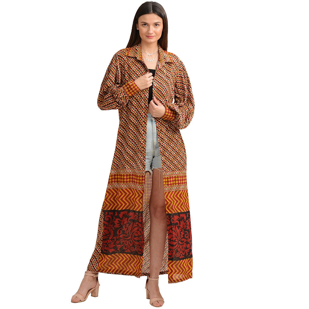 Pure Silk Printed Long Dress (Medium)