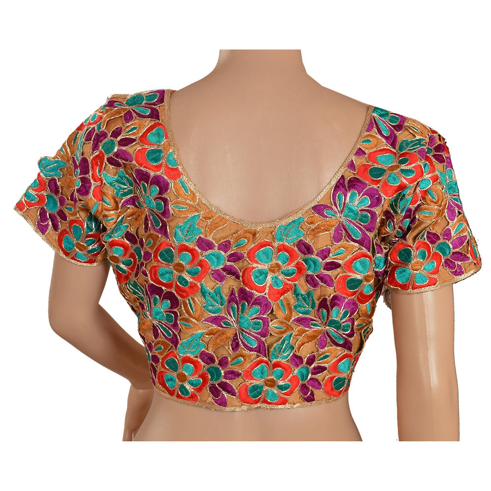 Art Silk Embroidered Crop Top Blouse (Medium)