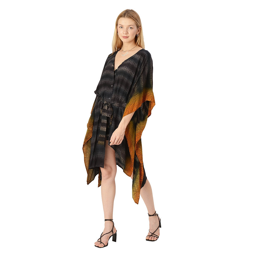 Pure Crepe Silk Long Kimono Kaftan - Upcycled Free Size
