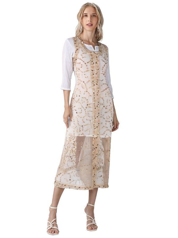 Net Mesh Handmade Fashion Style Long Kurta (Medium)