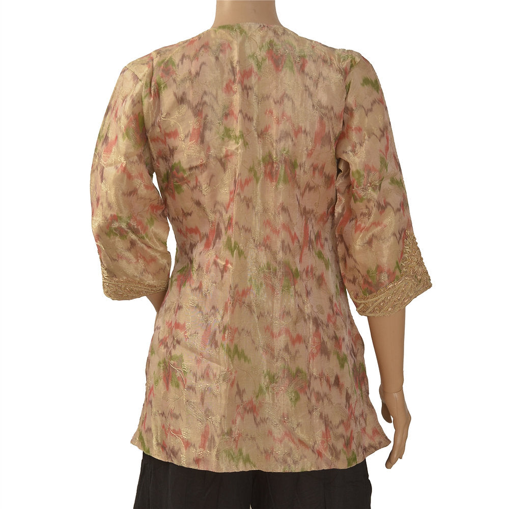 Pure Silk Zardozi Party Wear Short Kurta Top (Medium)
