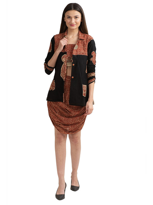 Pure Crepe Silk Skirt With Blazer Co-Ord Set (Medium)