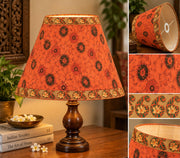 Handmade Orange Pure Cotton Upcycled Sari Lamp Shade, W/ Frame W/O Base Stand Pleated Floral Design, Eco-Friendly Decor Night By KreatvKraft